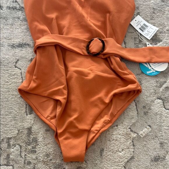 Orange One Piece Swimsuit with Deep V-Neck and High-Cut Legs - Picture 5 of 9
